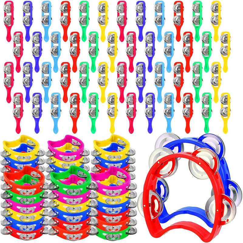 Lukmaa 72 Pcs Tambourines Bulk, 36 Plastic Hand Bells 36 Cymbals Noise Makers Musical Toy Instruments Gift for Valentine Church Sunday School, Education Activities, Christian Charity Donation(Round) - Image 1